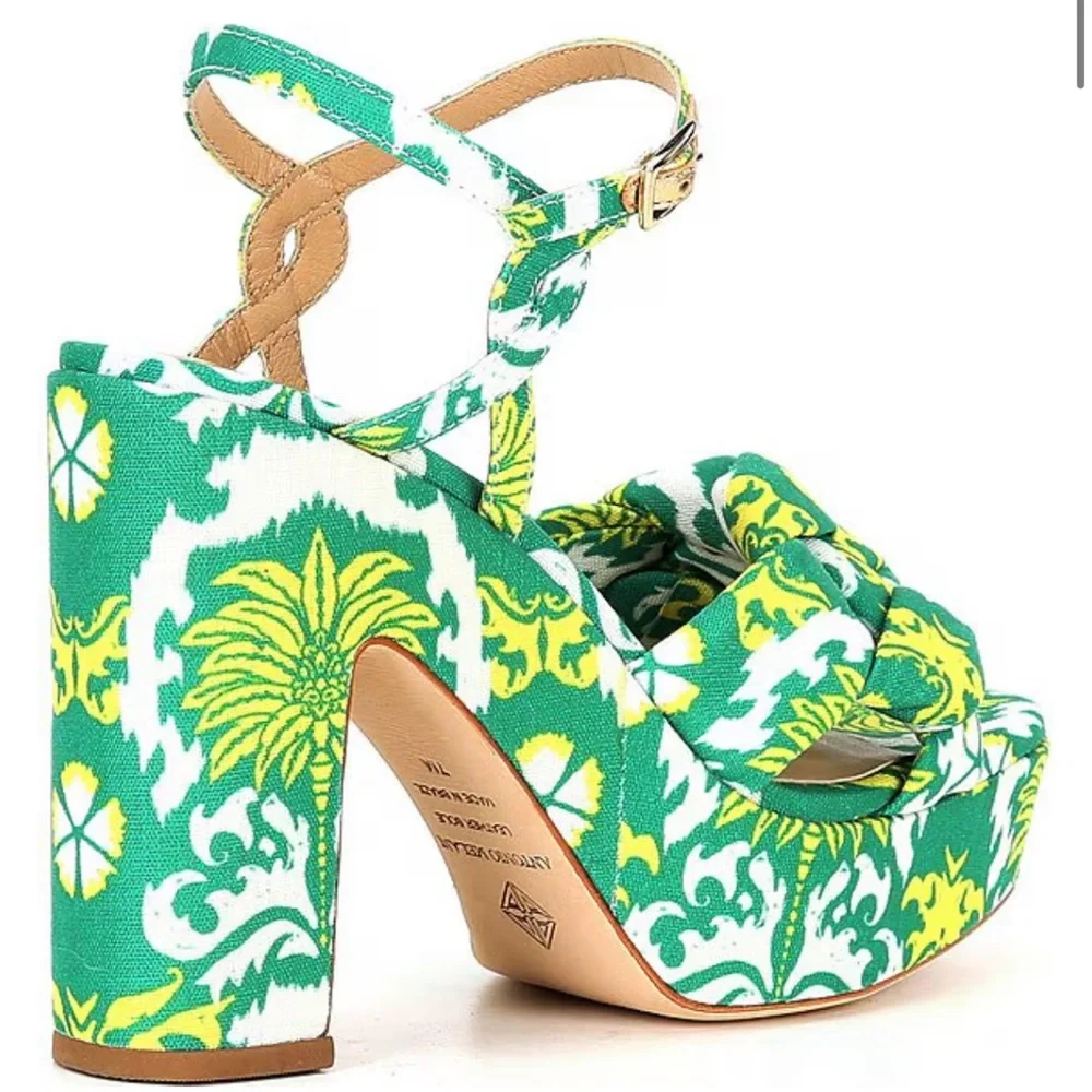 NWT Antonio Melani Mya Royal Palm Print Braided Platform Dress Sandals Sz 8